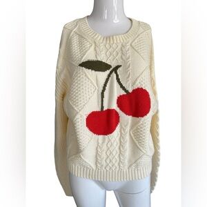 Originality Cozy Cream Cherry Knit Sweater